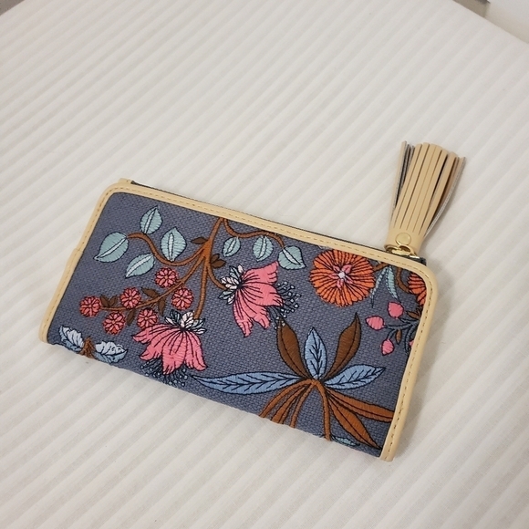 NWOT Spartina 449 Tassel Snap/Zip Wallet Oyster Factory Floral, Ret $98 - Picture 2 of 12